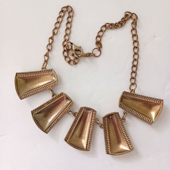 Y2K Chunky Enameled Necklace Statement Vanilla Bib Metal Collar Gold Tone 90s.  - Picture 9 of 16